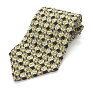 COUNTESS MARA Men's Silk Necktie Geometric Gold Yellow Navy EUC